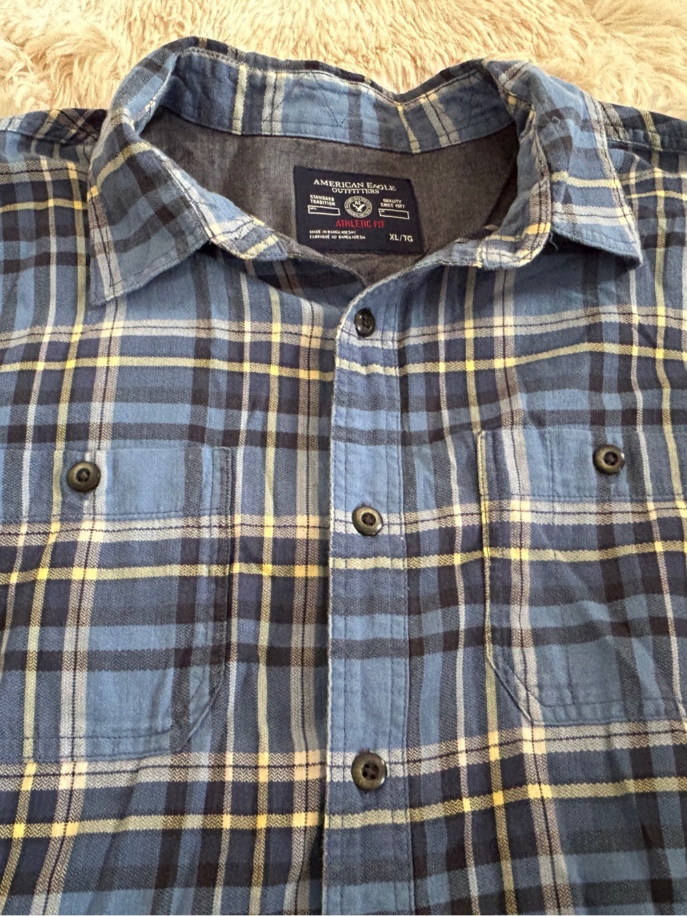 American Eagle Outfitters Blue Plaid Button-Down Shirt - Picture 2 of 11